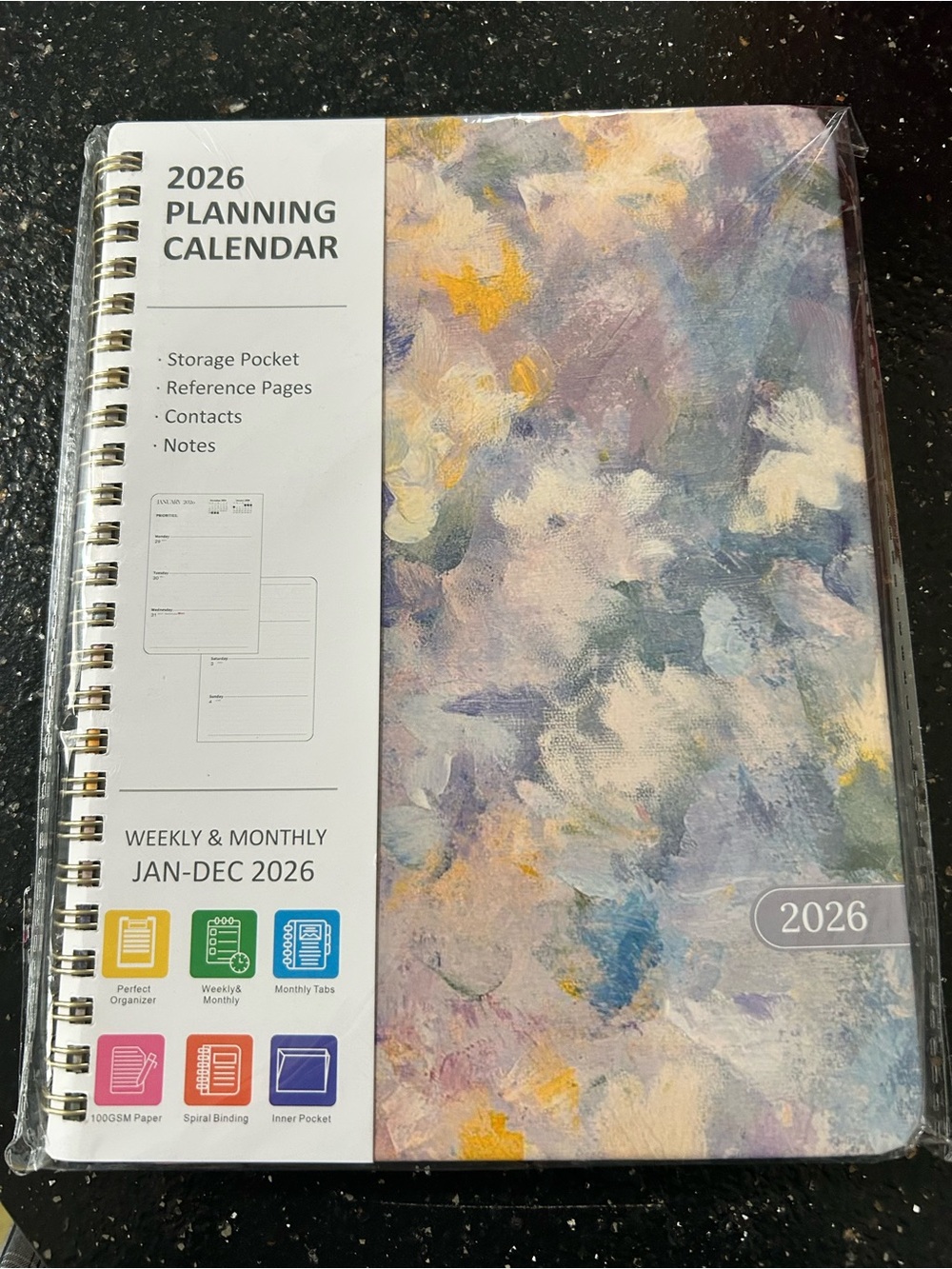 2026 Planning Calendar Spiral Notebook - Multicolor